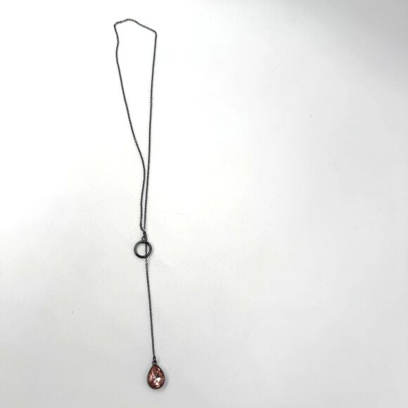 Teardrop Mystic Quartz Sterling Silver and Pink Rose Rhinestone Lariat Necklace - Picture 11 of 13